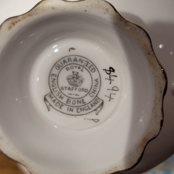 Vintage Royal Stafford Teacup and Saucer Wide Mouth Blue Gold - Picture 3 of 6